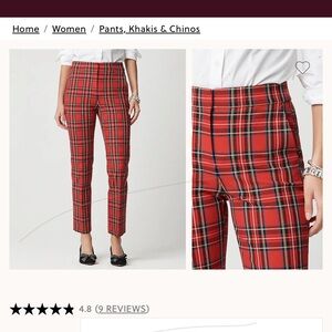 J. Crew Factory Women's Red Tartan Trousers